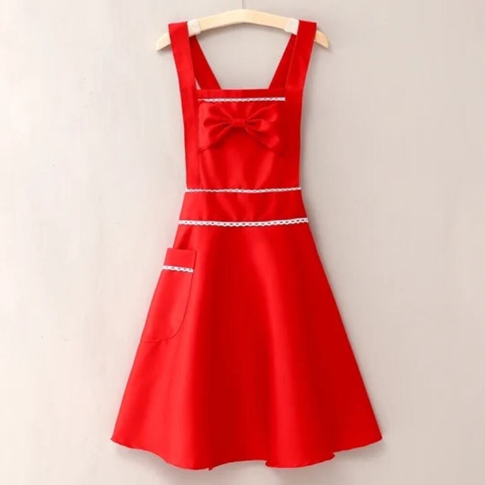 NEW Red‎ Bow Apron Vintage Fit And Flare Style Retro Kitchen Cooking Baking Gift